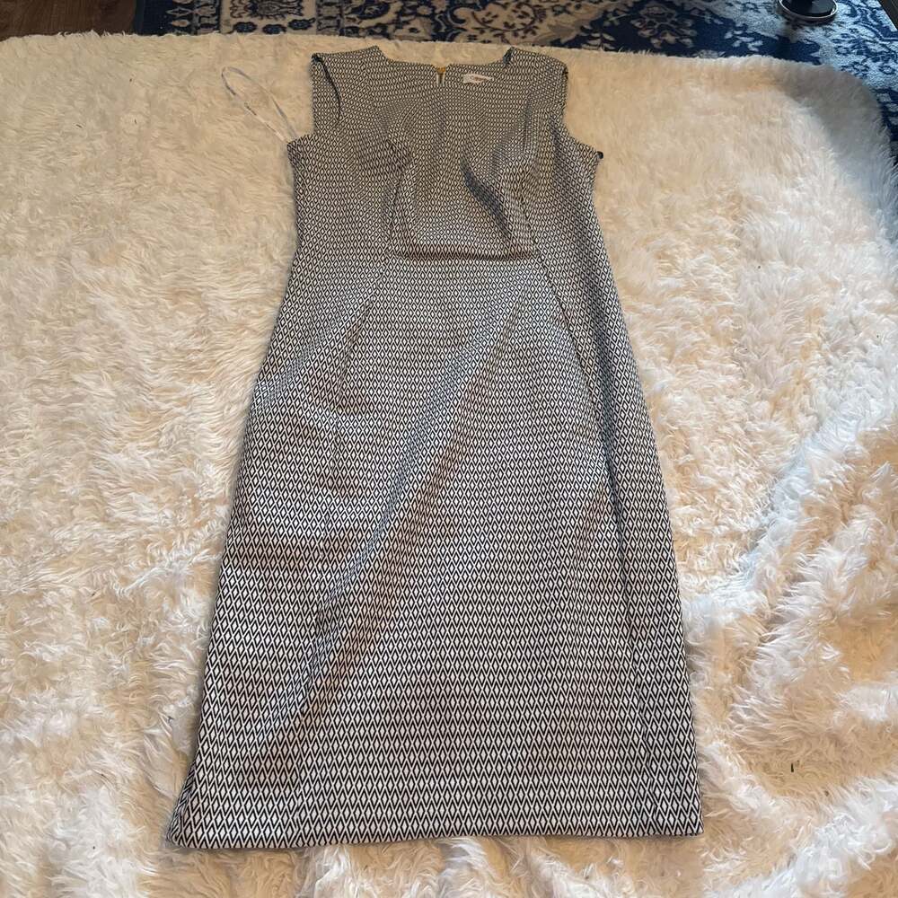 Calvin Klein Geo Print Diamond Sleeveless Sheath Dress Size 4‎ White Black
